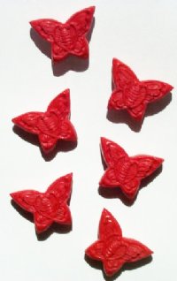 6 13x18mm Red Cinnabar Butterfly Beads